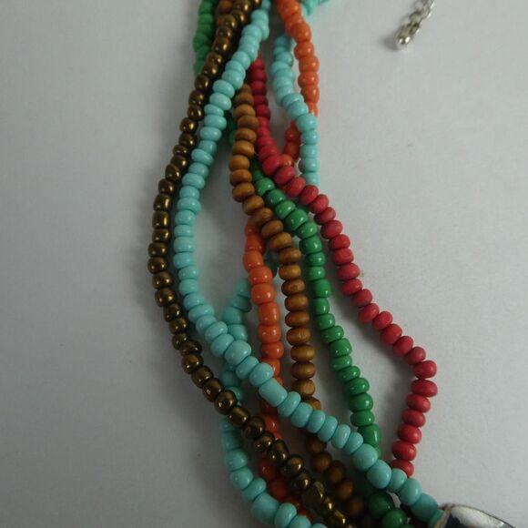 JJ Stamped Boho Multi Strand Beaded Necklace Southwestern Silver Tone Statement - Picture 4 of 9